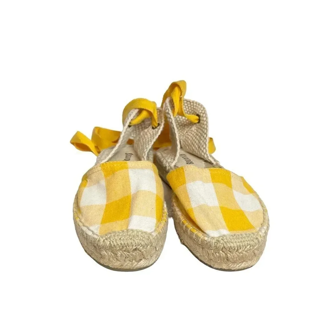 Soludos Lauren Espadrilles Size 7 Plaid Marigold Ankle Wrap Ties Jute EUC